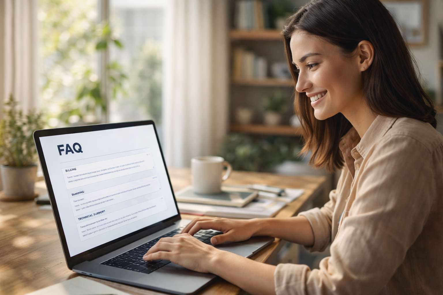 User browsing an FAQ page template with accordion layout on laptop